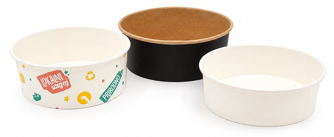 Printed, black and white paper salad bowls